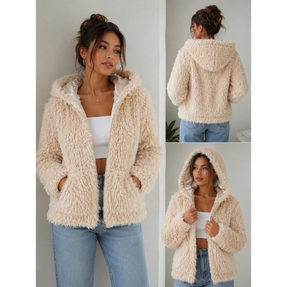 FOREVER 21 Fabulous White Shaggy Faux Fur Short Jacket Zipper Women's Small
